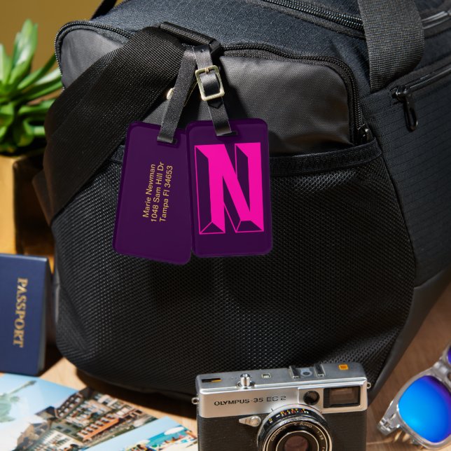 Modern Monogram Initial Letter N Luggage Tag (Front & Back)