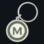 Modern Monogram Initial Letter Olive Keychain<br><div class="desc">Modern monogrammed keychain with monogram initial in olive green and white.</div>
