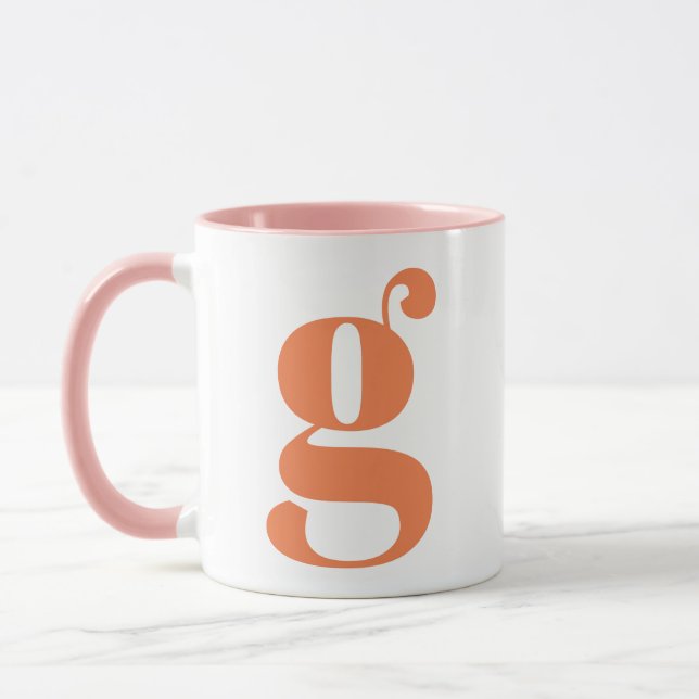 Modern Monogram Initial Letter Orange Pink Mug (Left)