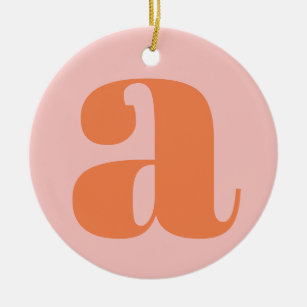 Modern Monogram Initial Letter Pastel Pink Orange Ceramic Ornament