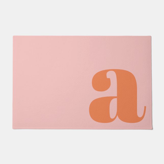 Modern Monogram Initial Letter Pastel Pink Orange Doormat (Front)