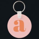 Modern Monogram Initial Letter Pastel Pink Orange  Keychain<br><div class="desc">Cute keychain with modern monogram in pastel pink and orange.</div>