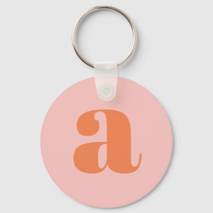 Modern Monogram Initial Letter Pastel Pink Orange  Keychain