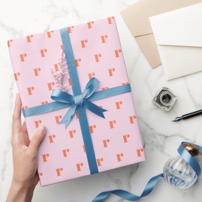 Modern Monogram Initial Letter Pastel Pink Orange Wrapping Paper (Gifting)
