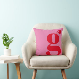 Modern Monogram Initial Letter Pink and Red Throw Pillow