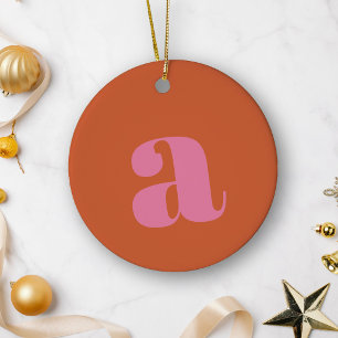 Modern Monogram Initial Letter Pink Burnt Orange Ceramic Ornament