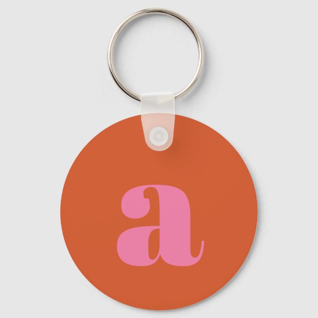 Modern Monogram Initial Letter Pink Burnt Orange  Keychain (Front)