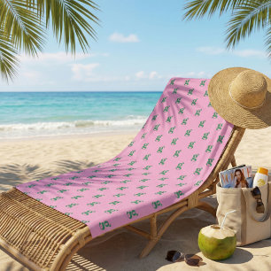 Modern Monogram Initial Letter Pink Green Pattern Beach Towel