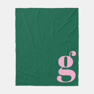 Modern Monogram Initial Letter Pink Green Preppy Fleece Blanket