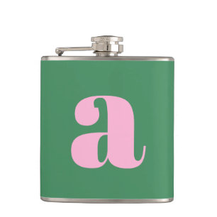 Modern Monogram Initial Letter Pink Green Wedding Hip Flask