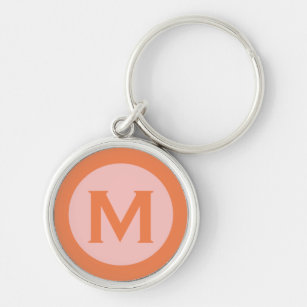  Modern Monogram Initial Letter Pink Orange Keychain