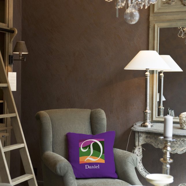 Modern Monogram Initial Letter purple Throw Pillow (Creator Uploaded)