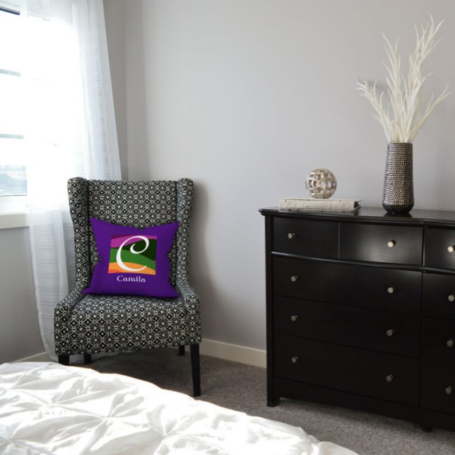 Modern Monogram Initial Letter purple Throw Pillow (Creator Uploaded)