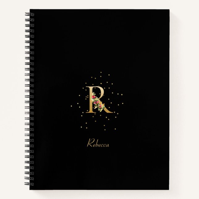 Modern Monogram Initial Letter R Floral Pattern Notebook (Front)