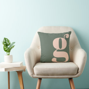 Modern Monogram Initial Letter Sage Green Blush Throw Pillow