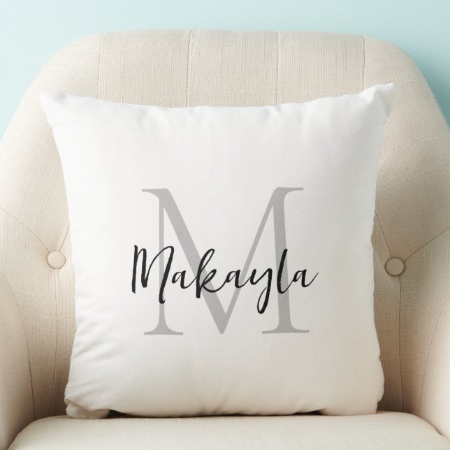 Modern Monogram Initial Letter Script Name  Throw Pillow (Creator Uploaded)