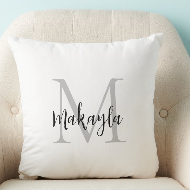 Modern Monogram Initial Letter Script Name  Throw Pillow (Creator Uploaded)