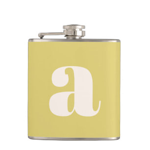 Modern Monogram Initial Letter Soft Yellow Wedding Hip Flask