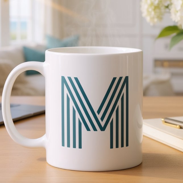 Modern Monogram Initial Letter Stylish Teal Green  Coffee Mug (Creator Uploaded)