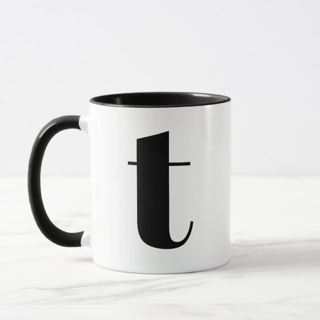 Modern Monogram Initial Letter T Black and White Mug (Left)