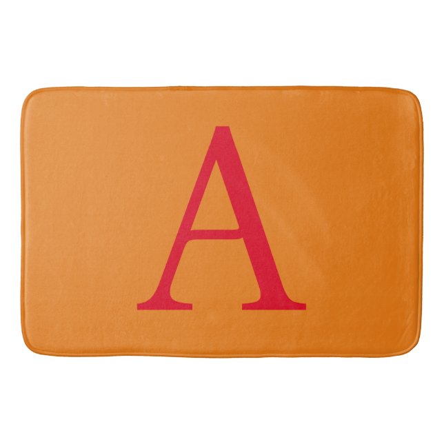Modern Monogram Initial Letter Trendy Orange Red Bath Mat (Front)