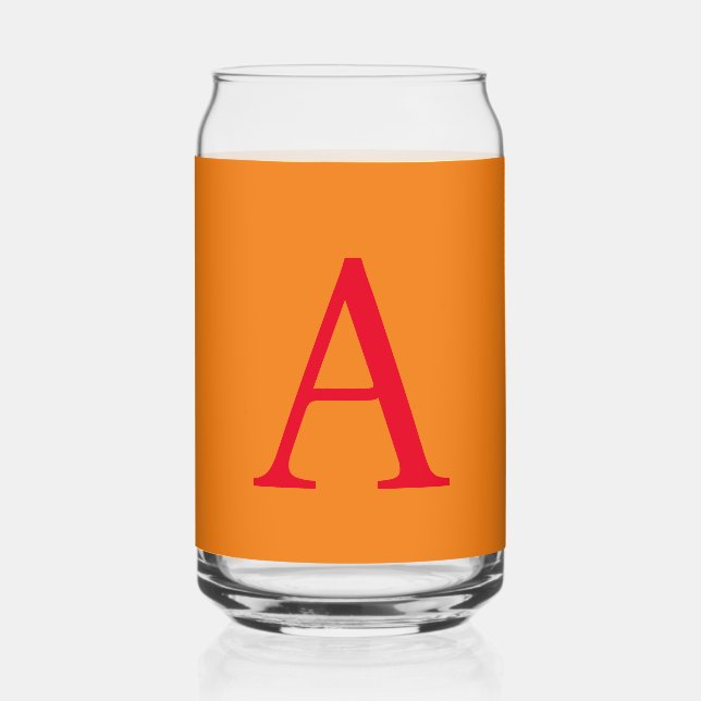 Modern Monogram Initial Letter Trendy Orange Red Can Glass (Back)