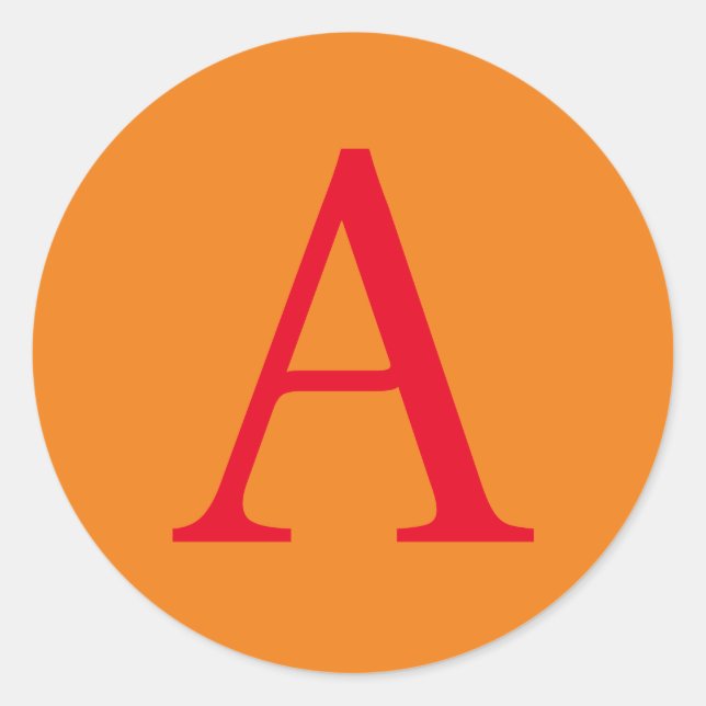 Modern Monogram Initial Letter Trendy Orange Red Classic Round Sticker (Front)
