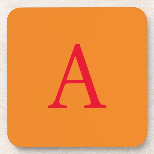 Modern Monogram Initial Letter Trendy Orange Red Coaster (Front)