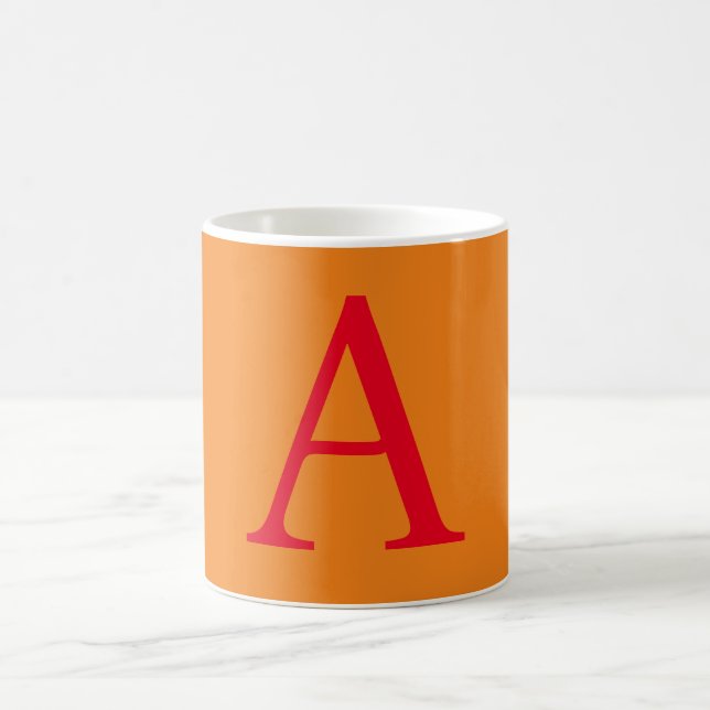 Modern Monogram Initial Letter Trendy Orange Red Coffee Mug (Center)