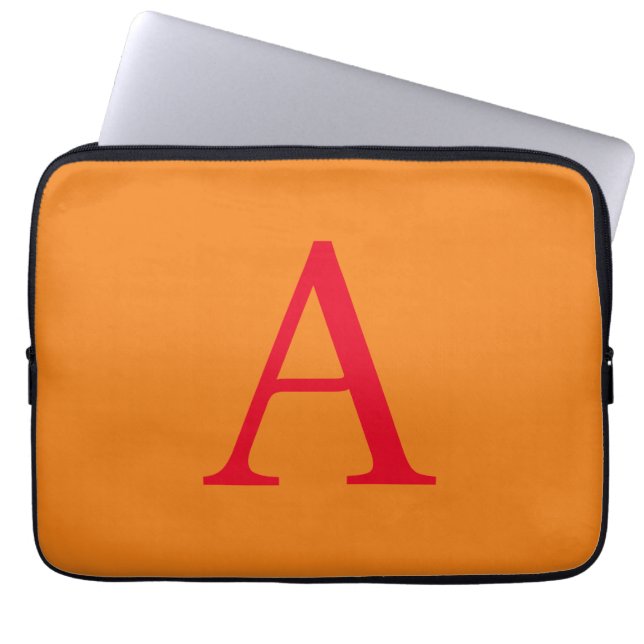 Modern Monogram Initial Letter Trendy Orange Red Laptop Sleeve (Front)