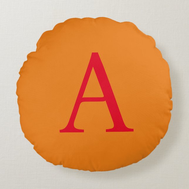 Modern Monogram Initial Letter Trendy Orange Red Round Pillow (Front)