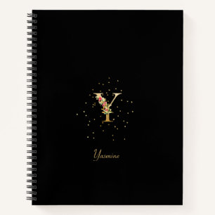 Modern Monogram Initial Letter Y Floral Pattern Notebook