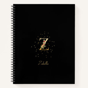 Modern Monogram Initial Letter Z Floral Pattern Notebook