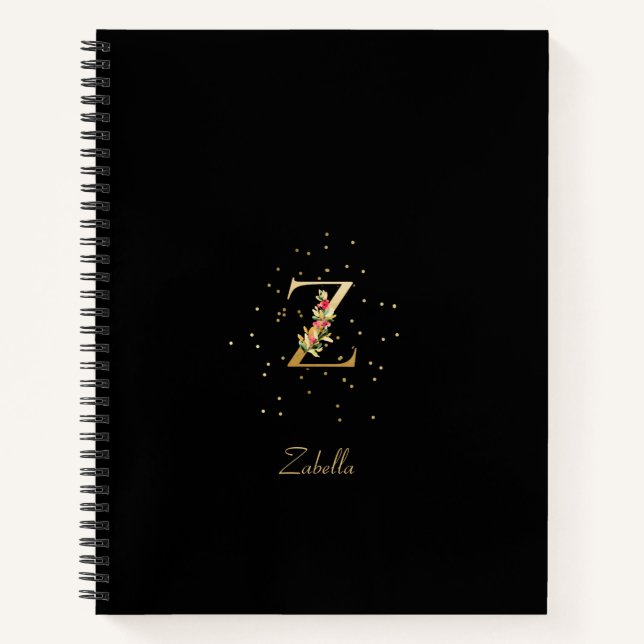 Modern Monogram Initial Letter Z Floral Pattern Notebook (Front)