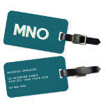 Modern Monogram Initial Luggage Tag<br><div class="desc">Modern minimalist monogram initial design which can be changed to personalize, along with the details on the reverse. White on a teal green background with a light apple green drop shadow.</div>