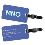 Modern Monogram Initial Luggage Tag<br><div class="desc">Modern minimalist monogram initial design which can be changed to personalize, along with the details on the reverse. White on a blue background with a turquoise drop shadow.</div>