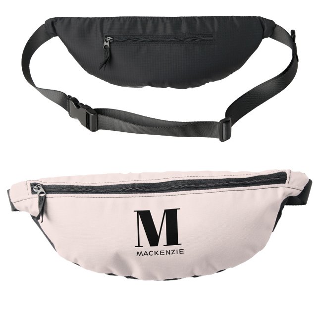 Modern Monogram Initial Name Blush Pink Fanny Pack (Simple monogram initial name personalized blush pink fanny pack bag)