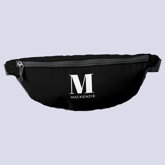 Modern Monogram Initial Name Fanny Pack (Black and white persoalized monogram initial name fanny pack bag)