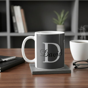 Modern Monogram Initial & Name Mug   Elegant Scrip