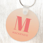 Modern Monogram Initial Name Peach Gradient Keychain<br><div class="desc">Modern typography minimalist monogram initial name design which can be changed to personalize.  Peach gradient background.</div>