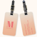 Modern Monogram Initial Name Peach Gradient Luggage Tag<br><div class="desc">Modern lower case typography minimalist monogram initial design which can be changed to personalize,  along with the details on the reverse. Peach gradient background.</div>
