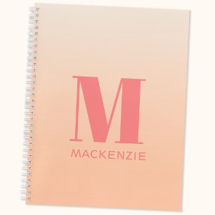 Modern Monogram Initial Name Peach Gradient Notebook