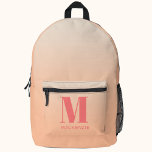 Modern Monogram Initial Name Peach Gradient Printed Backpack<br><div class="desc">Modern typography minimalist monogram initial design which can be changed to personalize. Peach gradient background.</div>