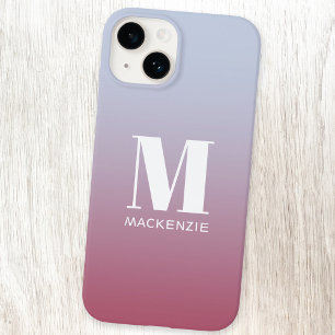 Modern Monogram Initial Name Pink Blue Gradient Case-Mate iPhone 14 Case