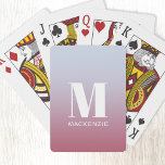 Modern Monogram Initial Name Pink Blue Gradient Playing Cards<br><div class="desc">Modern typography minimalist monogram initial name design which can be changed to personalize.  White on a pink to pale blue gradient background.</div>