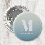 Modern Monogram Initial Name Teal Aqua Gradient 1 Inch Round Button<br><div class="desc">Modern typography minimalist monogram initial name design which can be changed to personalize.  White on a teal to aqua blue ocean gradient background.</div>