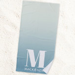 Modern Monogram Initial Name Teal Aqua Gradient Beach Towel<br><div class="desc">Modern typography minimalist monogram initial name design which can be changed to personalize.  White on a teal to aqua blue ocean gradient background.</div>