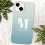 Modern Monogram Initial Name Teal Aqua Gradient Case-Mate iPhone 14 Case<br><div class="desc">Modern typography minimalist monogram initial name design which can be changed to personalize.  White on a teal to aqua ocean gradient background.</div>