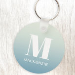 Modern Monogram Initial Name Teal Aqua Gradient Keychain<br><div class="desc">Modern typography minimalist monogram initial name design which can be changed to personalize.  White on a teal to aqua blue ocean gradient background.</div>