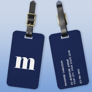 Modern Monogram Initial Navy Blue Luggage Tag